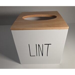 Farmhouse Wooden Lint Bin Box w/ Lid Laundry Room Decor Dryer Trash Holder